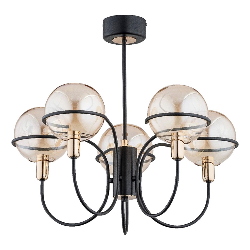 Висящ полилей PETRA 5xE14/10W/230V черен/златист