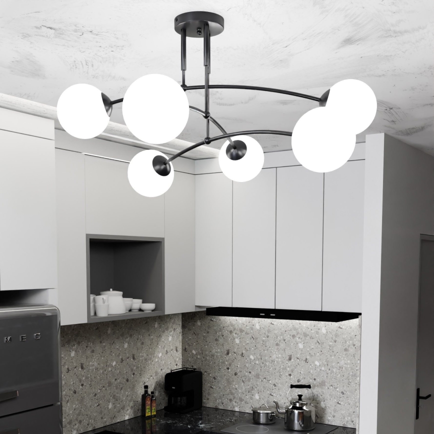 Висящ полилей PREGOS 6xE14/10W/230V черен/бял