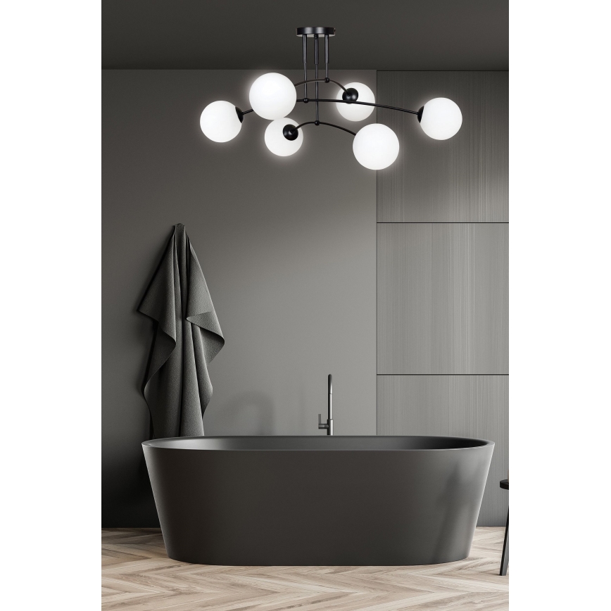 Висящ полилей PREGOS 6xE14/10W/230V черен/бял