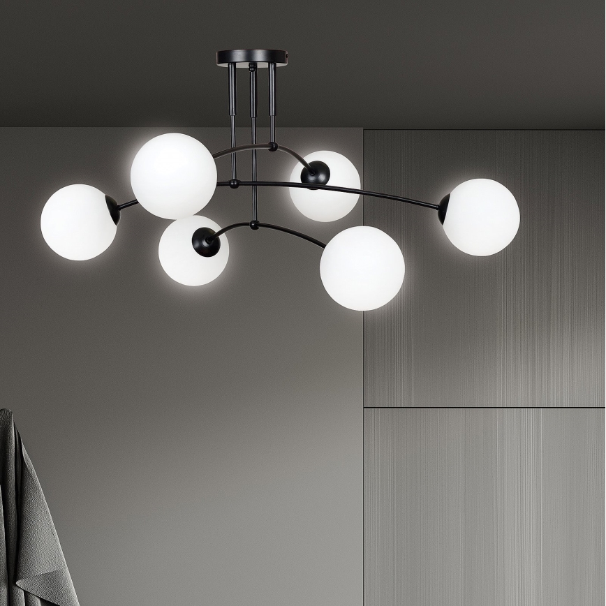 Висящ полилей PREGOS 6xE14/10W/230V черен/бял