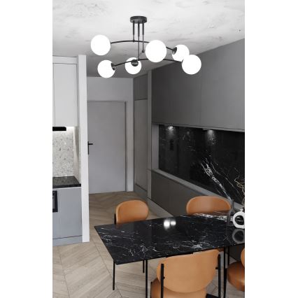 Висящ полилей PREGOS 6xE14/10W/230V черен/бял