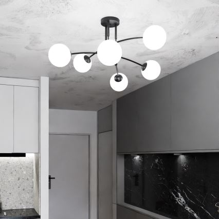 Висящ полилей PREGOS 6xE14/10W/230V черен/бял