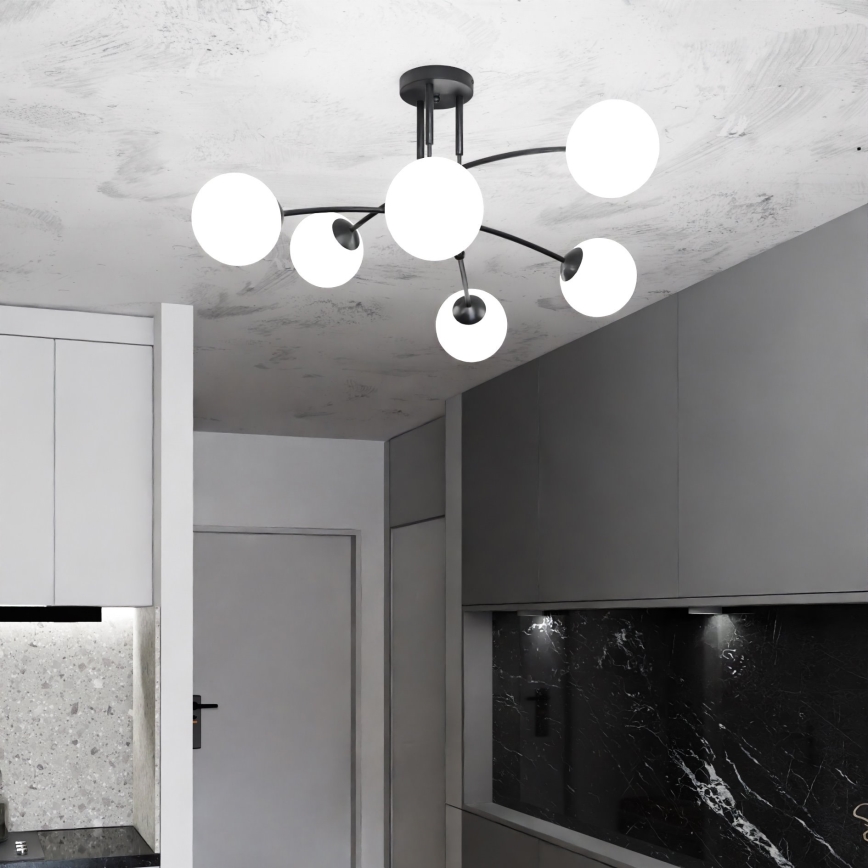 Висящ полилей PREGOS 6xE14/10W/230V черен/бял