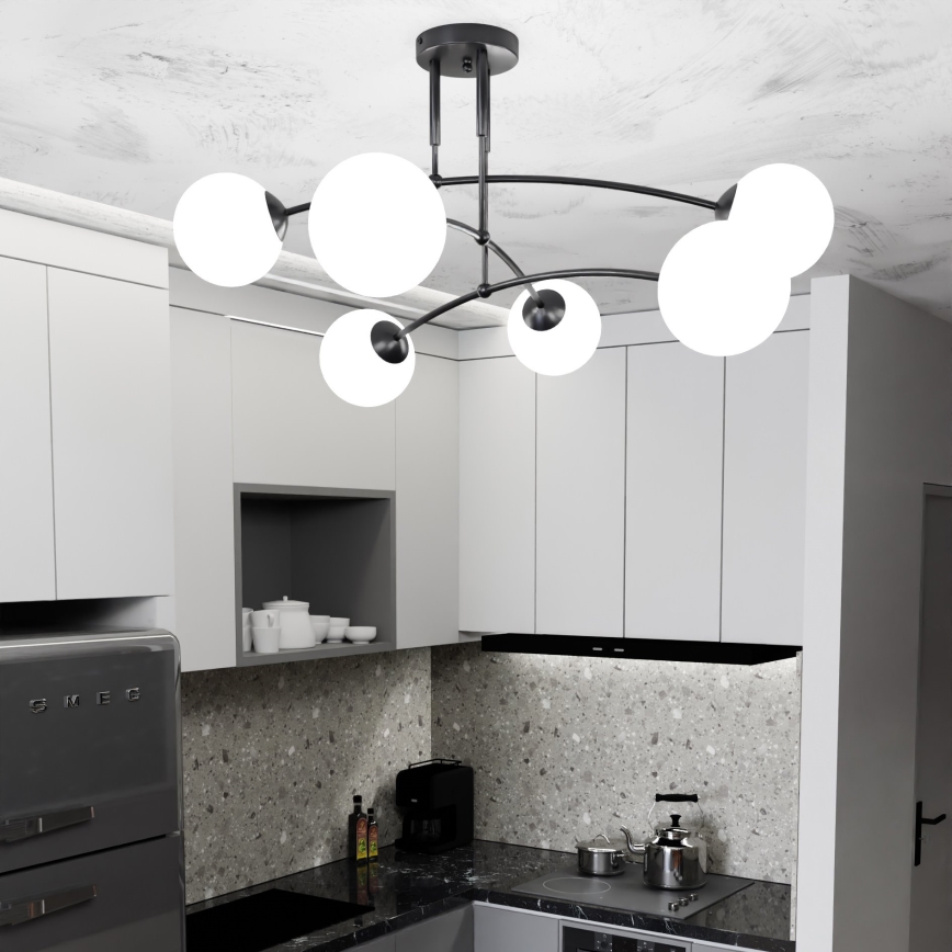 Висящ полилей PREGOS 6xE14/10W/230V черен/бял