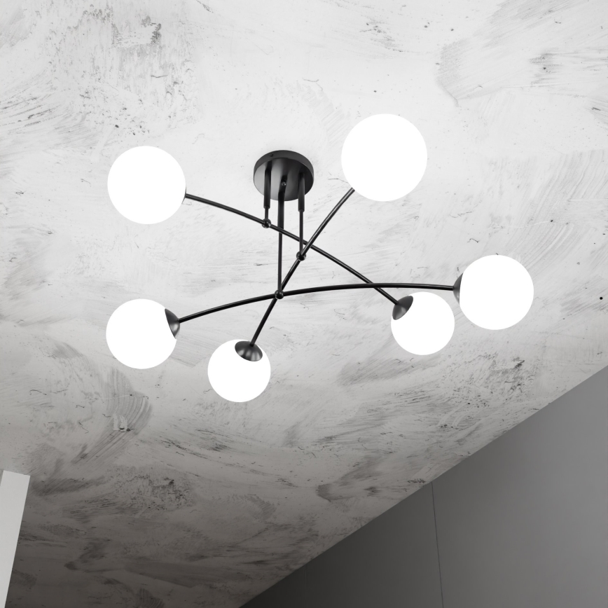 Висящ полилей PREGOS 6xE14/10W/230V черен/бял