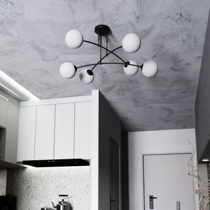 Висящ полилей PREGOS 6xE14/10W/230V черен/бял