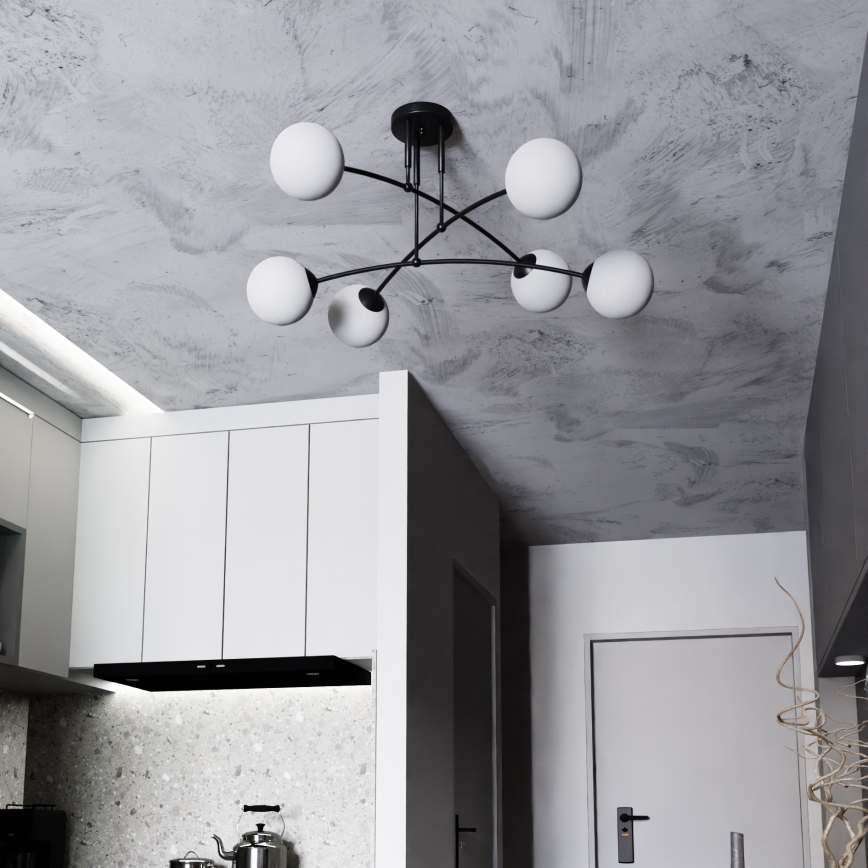 Висящ полилей PREGOS 6xE14/10W/230V черен/бял