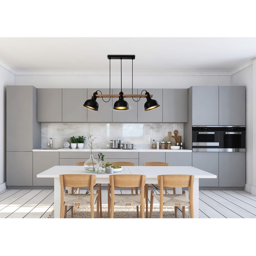 Висящ полилей RENO 3xE27/40W/230V черен/кафяв