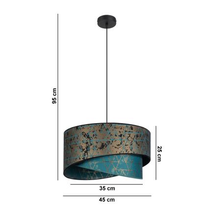 Висящ полилей REZO 1xE27/60W/230V тюркоаз/златист