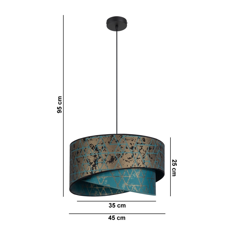 Висящ полилей REZO 1xE27/60W/230V тюркоаз/златист