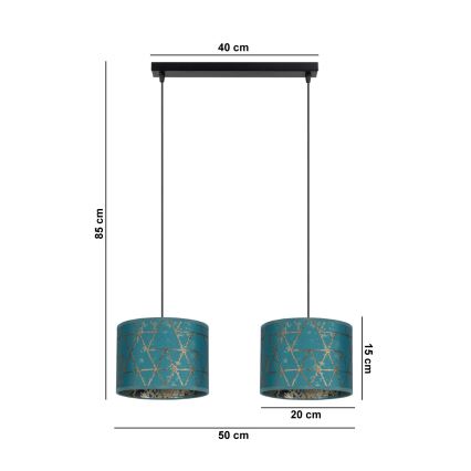 Висящ полилей REZO 2xE27/60W/230V тюркоаз