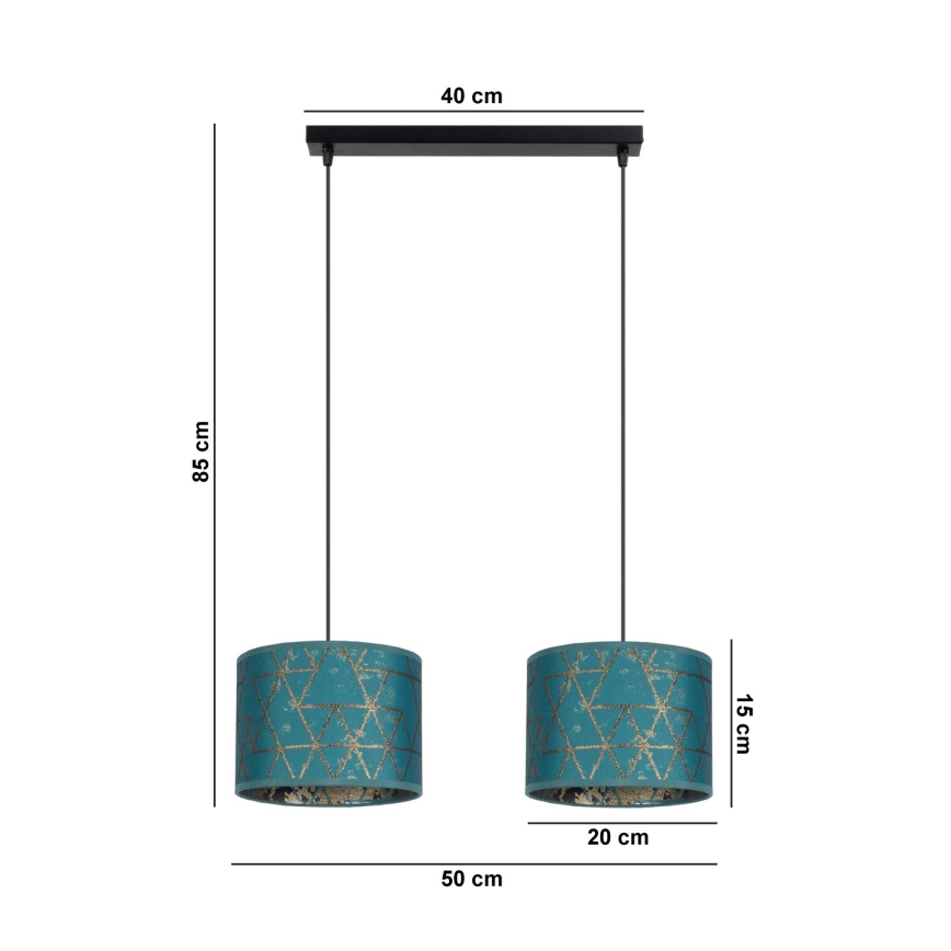 Висящ полилей REZO 2xE27/60W/230V тюркоаз
