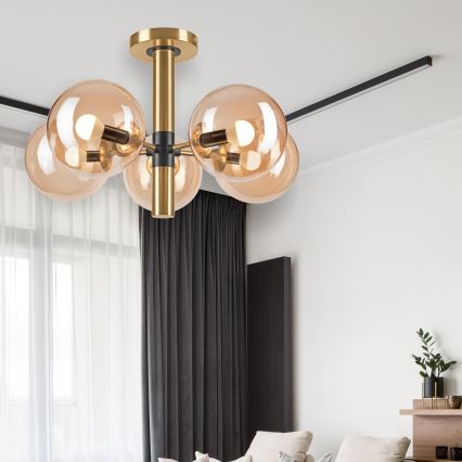 Висящ полилей ROLLO 5xE14/5W/230V златист/опушен бежов