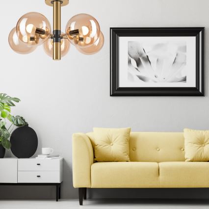 Висящ полилей ROLLO 5xE14/5W/230V златист/опушен бежов