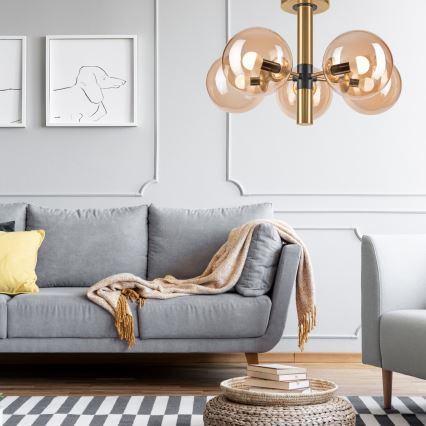 Висящ полилей ROLLO 5xE14/5W/230V златист/опушен бежов