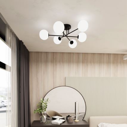 Висящ полилей ROMA 6xE14/10W/230V черен/бял