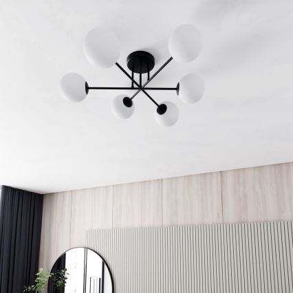 Висящ полилей ROMA 6xE14/10W/230V черен/бял