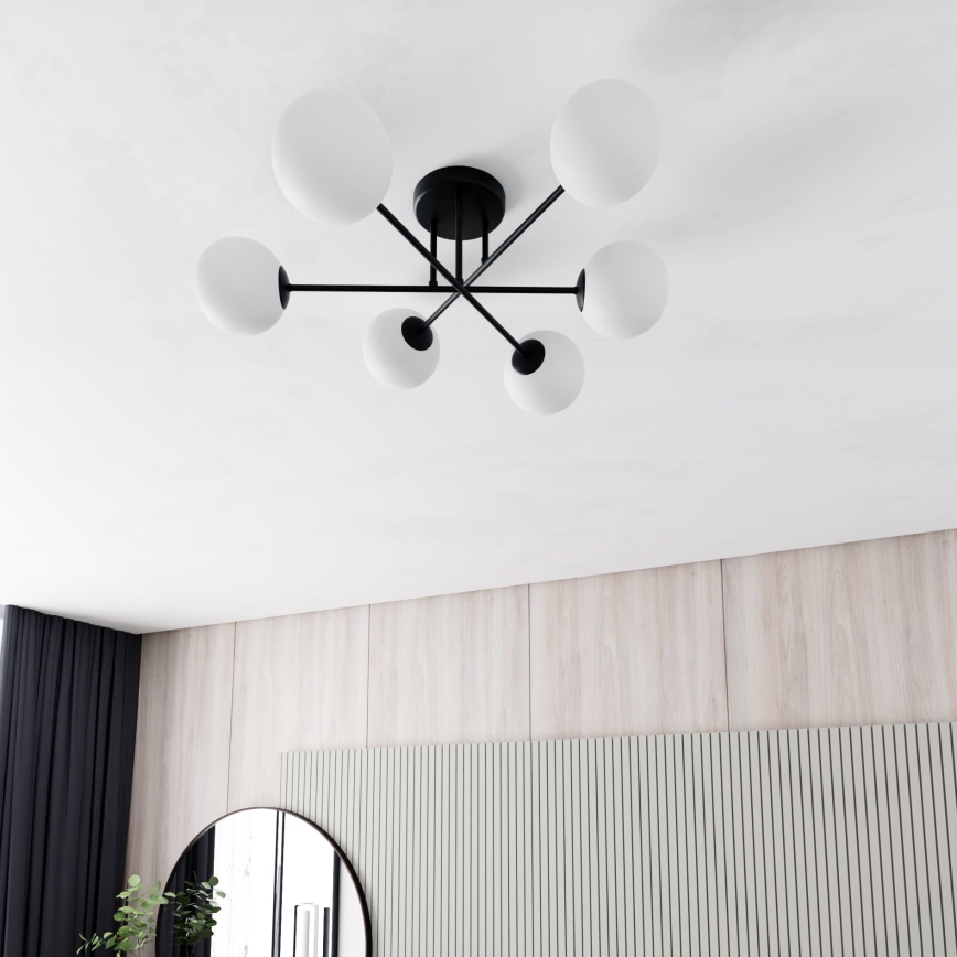 Висящ полилей ROMA 6xE14/10W/230V черен/бял