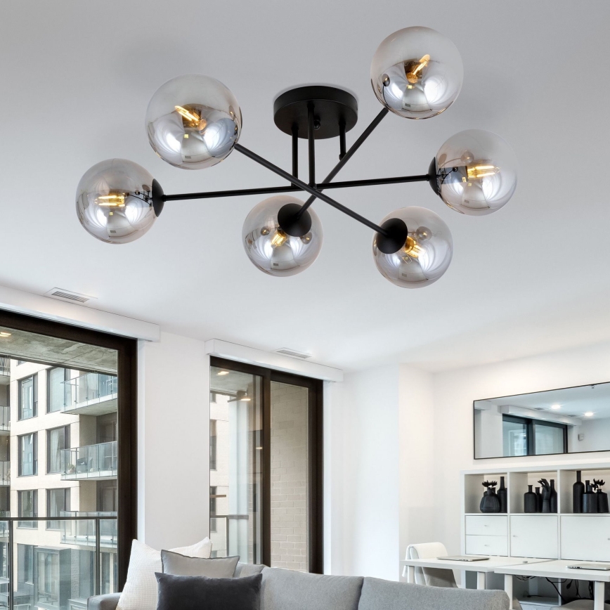 Висящ полилей ROMA 6xE14/10W/230V черен/опушен