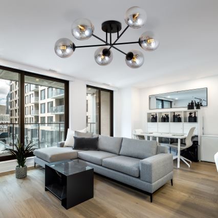 Висящ полилей ROMA 6xE14/10W/230V черен/опушен