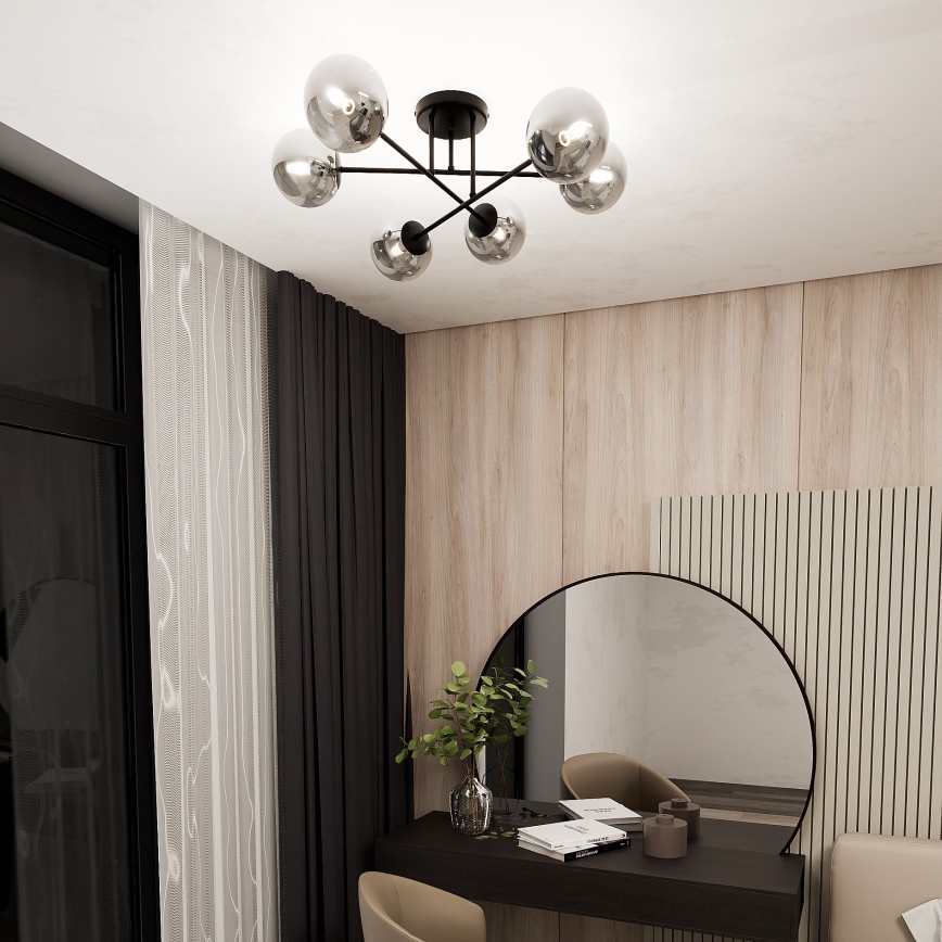 Висящ полилей ROMA 6xE14/10W/230V черен/опушен