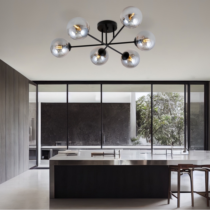 Висящ полилей ROMA 6xE14/10W/230V черен/опушен