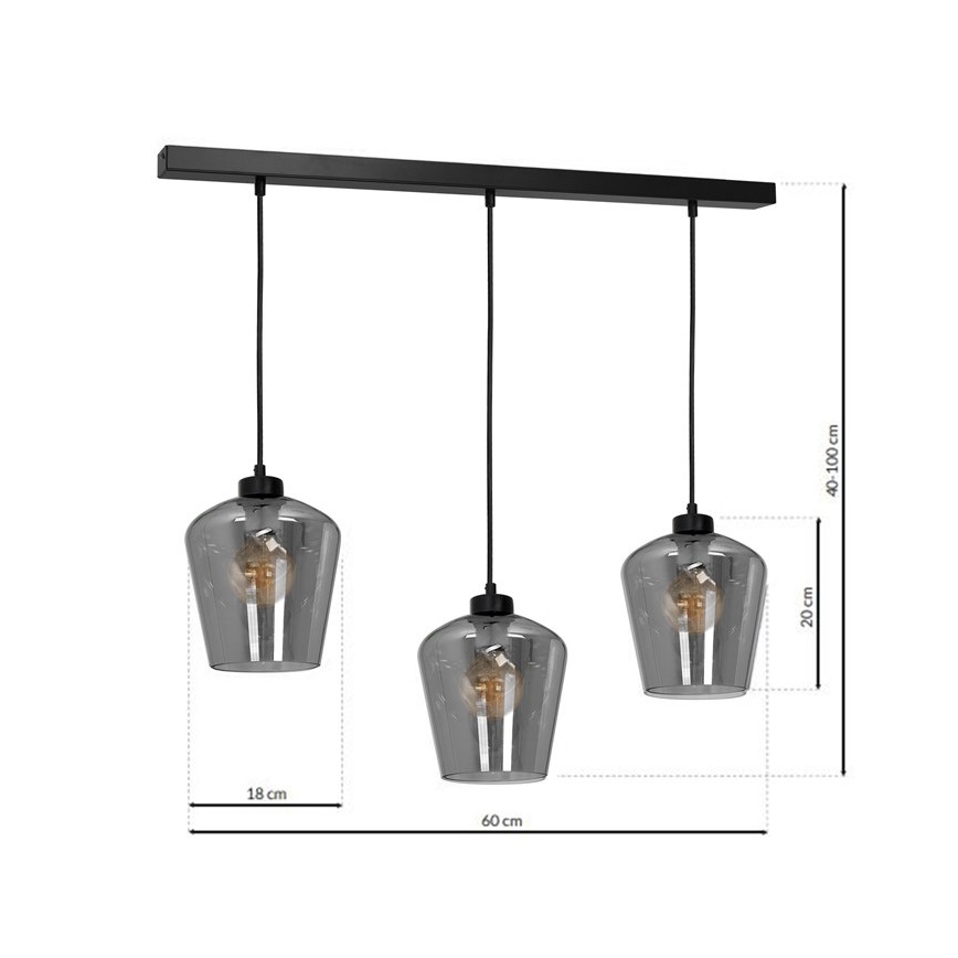 Висящ полилей SANTIAGO 3xE27/60W/230V черен