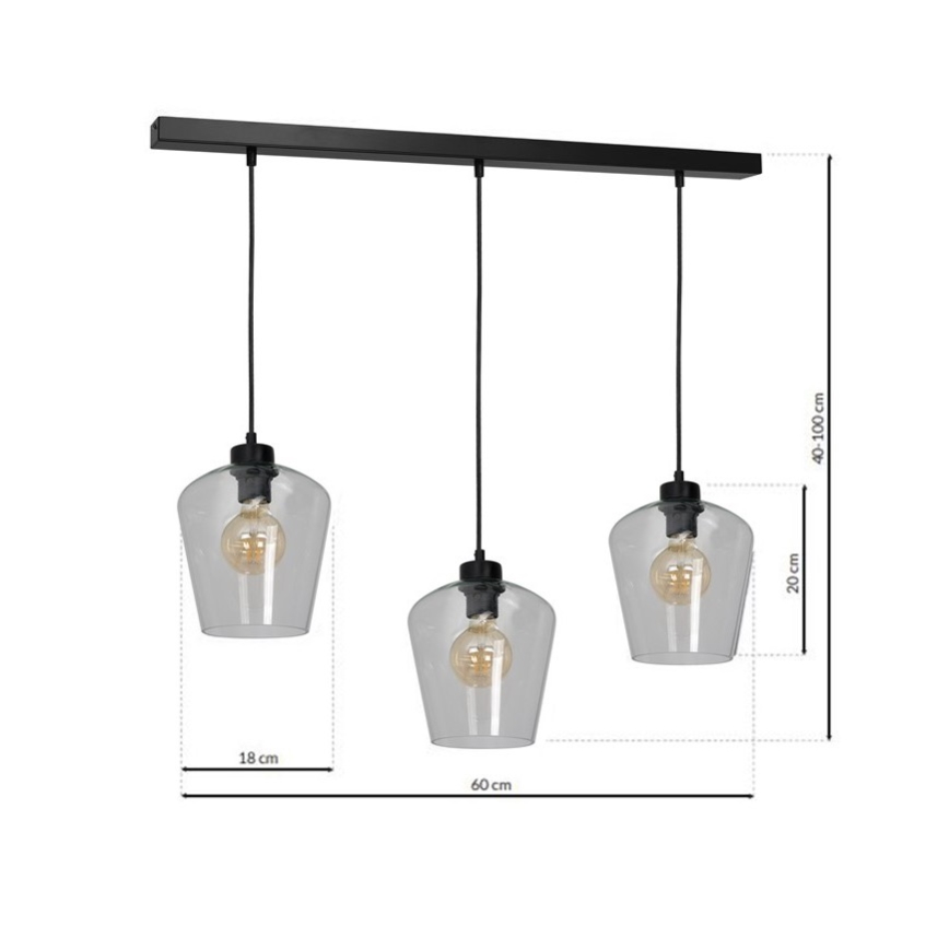 Висящ полилей SANTIAGO 3xE27/60W/230V прозрачен