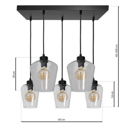 Висящ полилей SANTIAGO 5xE27/60W/230V прозрачен