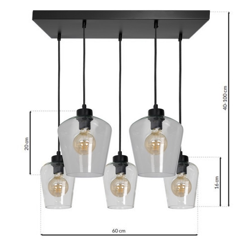 Висящ полилей SANTIAGO 5xE27/60W/230V прозрачен