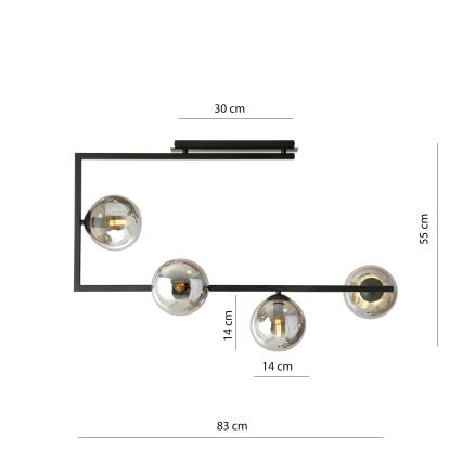 Висящ полилей SOMA 4xE14/10W/230V черен/сив