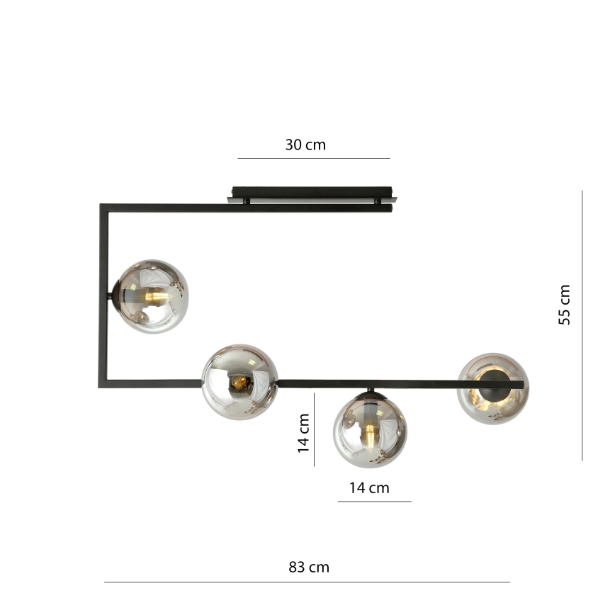 Висящ полилей SOMA 4xE14/10W/230V черен/сив