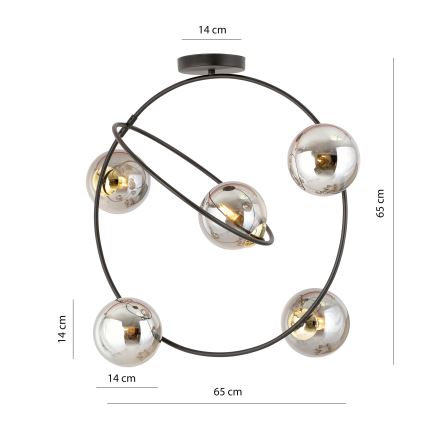Висящ полилей STARDOM 5xE14/10W/230V черен/сив