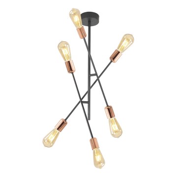 Висящ полилей STRAIGHT 6xE27/15W/230V черен/мед