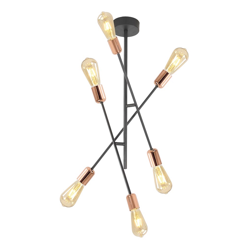 Висящ полилей STRAIGHT 6xE27/15W/230V черен/мед