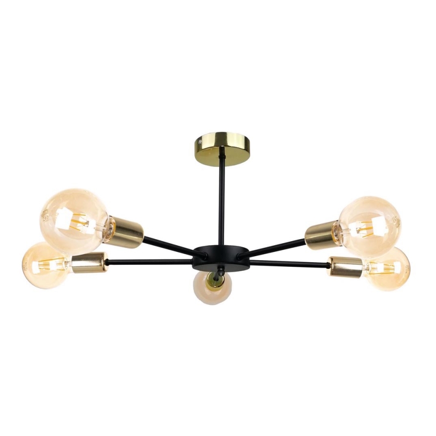 Висящ полилей SUNA 5xE27/60W/230V черен/златист