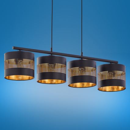Висящ полилей TAGO 4xE27/15W/230V черен/златист