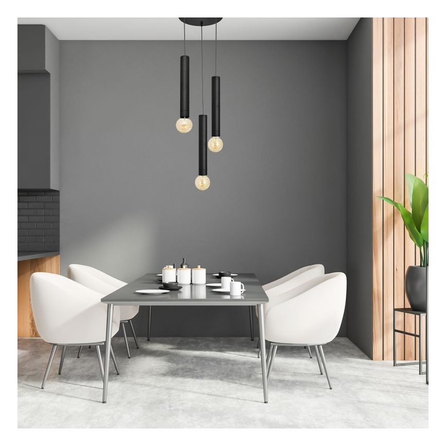 Висящ полилей TUBA 3xE27/15W/230V черен