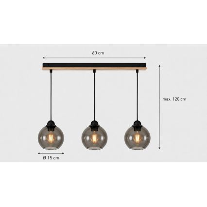Висящ полилей UNO WOOD 3xE27/60W/230V черен/кафяв