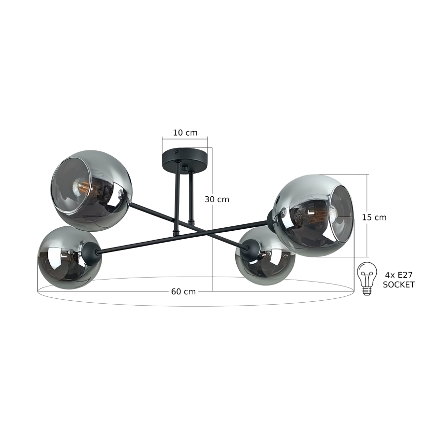 Висящ полилей VASCO 4xE27/60W/230V черен/опушен черен