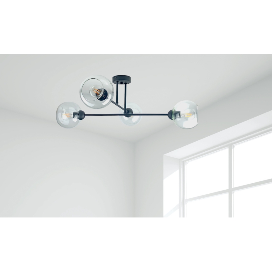 Висящ полилей VASCO 4xE27/60W/230V черен/прозрачен