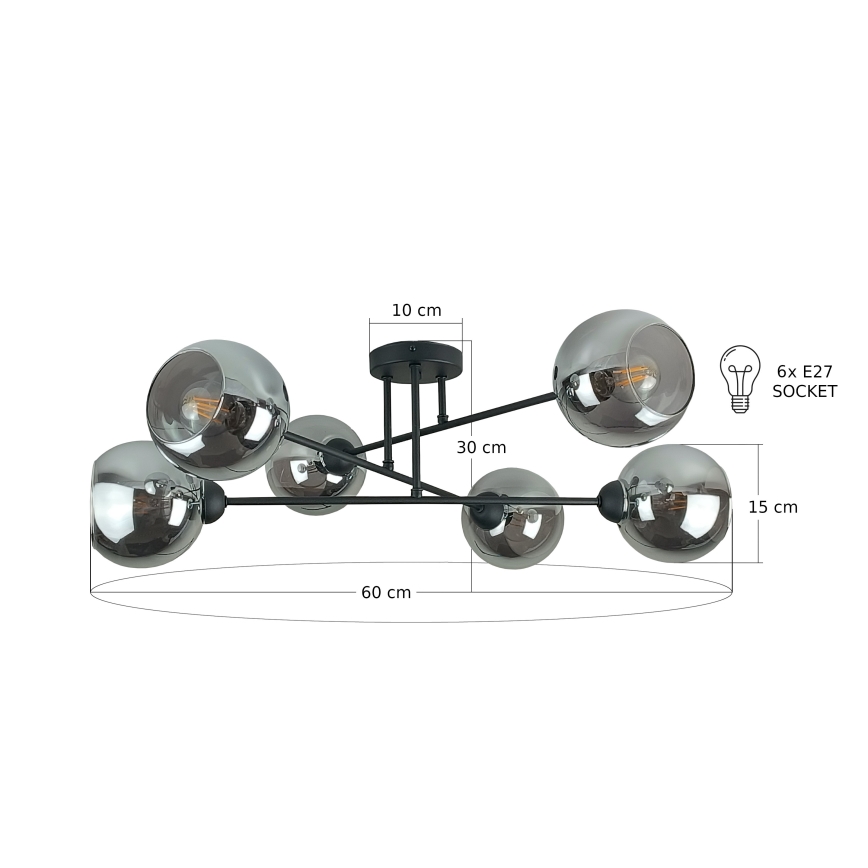 Висящ полилей VASCO 6xE27/60W/230V черен/опушен черен