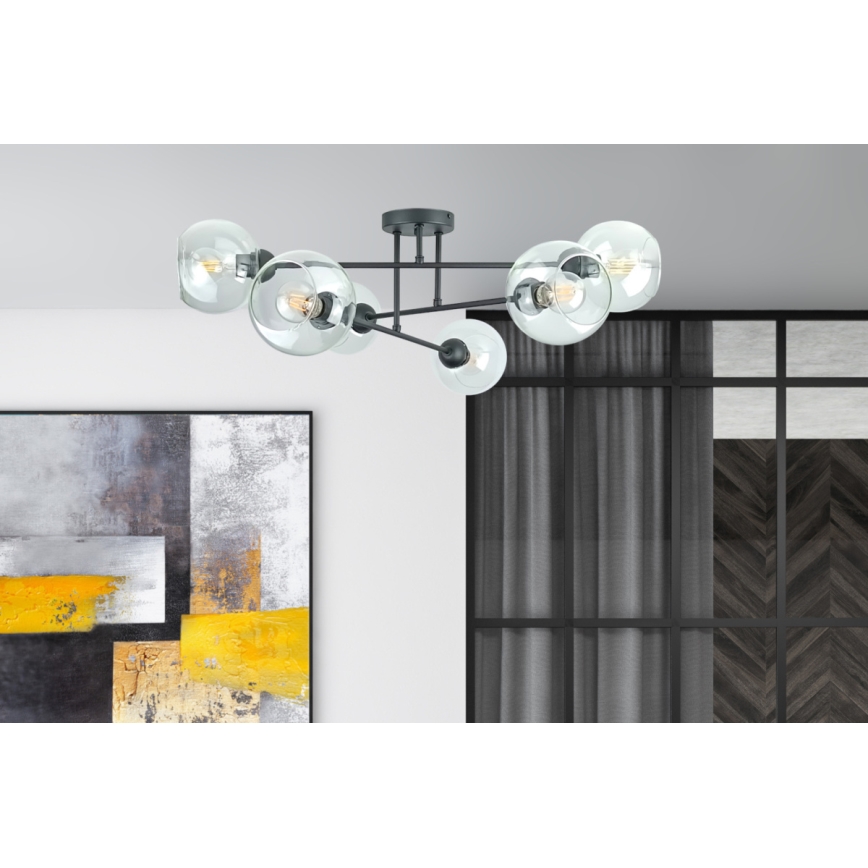 Висящ полилей VASCO 6xE27/60W/230V черен/прозрачен