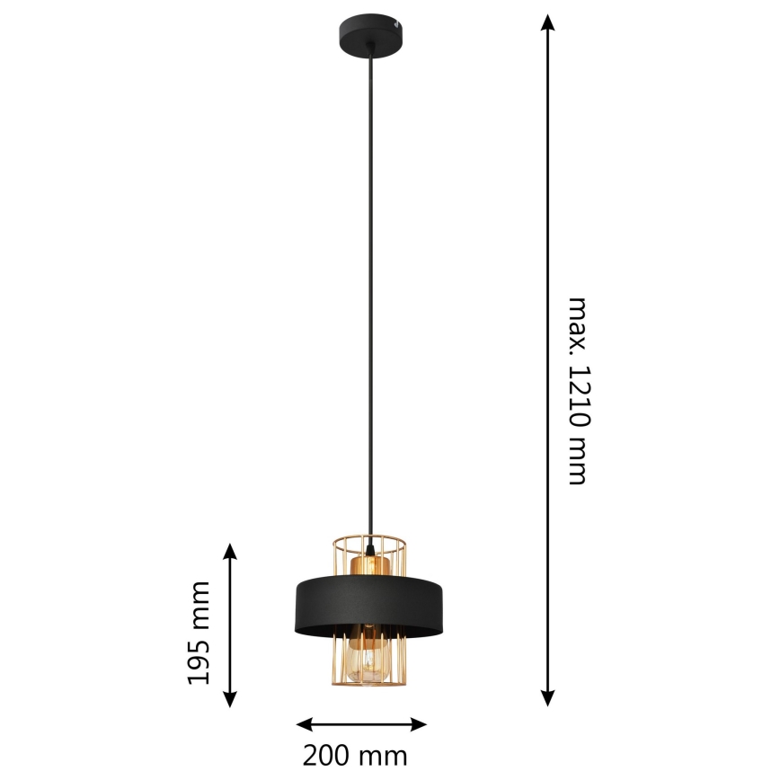 Висящ полилей VOLTA 1xE27/15W/230V черен/златист