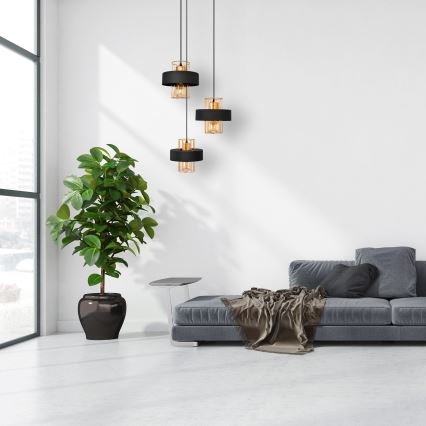 Висящ полилей VOLTA 3xE27/15W/230V ччерен/златист