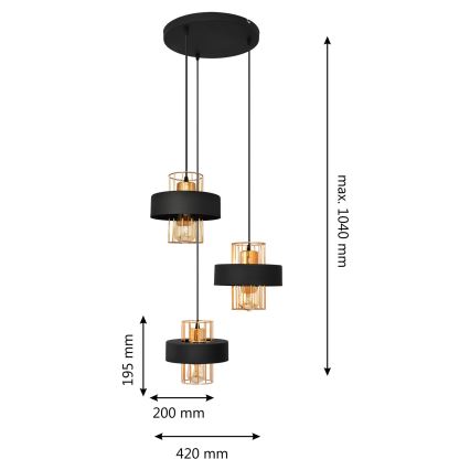 Висящ полилей VOLTA 3xE27/15W/230V ччерен/златист