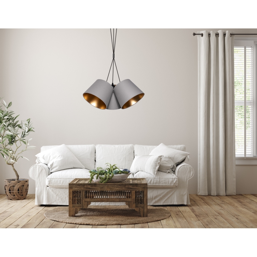 Висящ полилей ZOMA 3xE27/60W/260V сив/меден