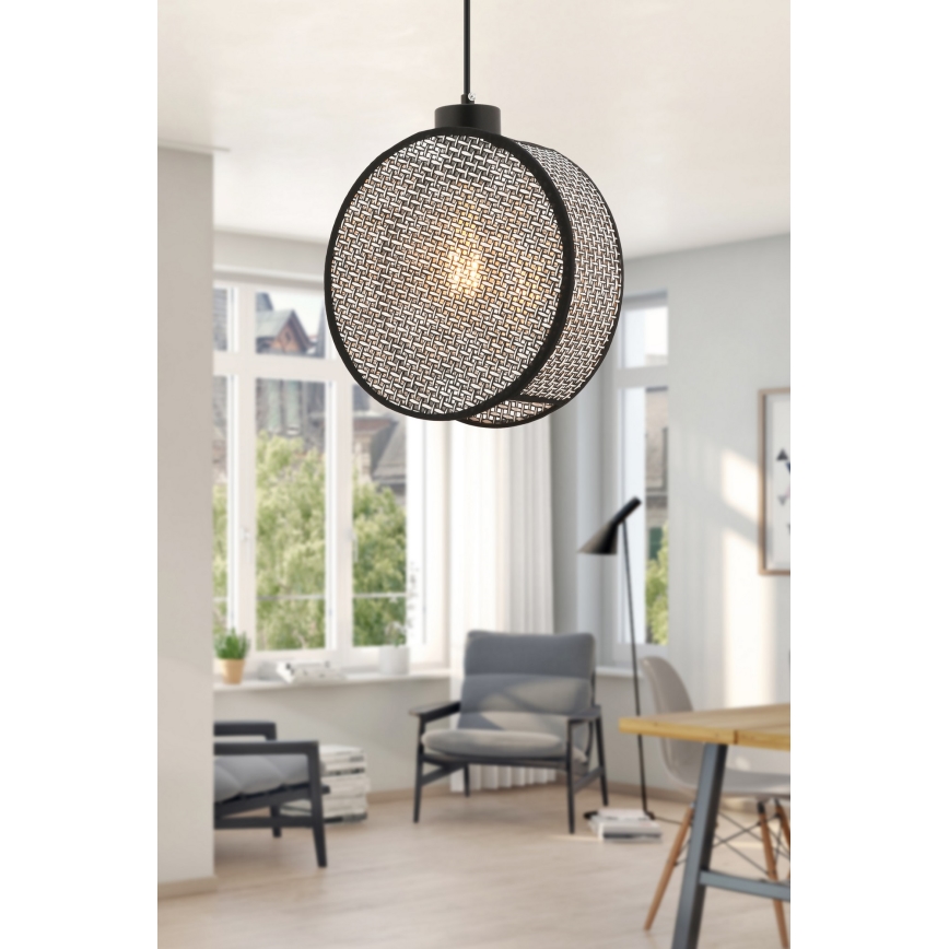 Висяща лампа DRUM на кабел 1xE27/60W/230V, сив/черен