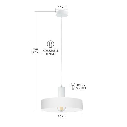 Висяща лампа на кабел ARCANE 1xE27/60W/230V бяла