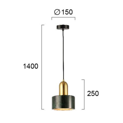 Висяща лампа на кабел MARBLE 1xE27/60W/230V в златисто/зелено с мраморен декор